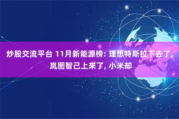 炒股交流平台 11月新能源榜: 理想特斯拉下去了, 岚图智己上来了, 小米却
